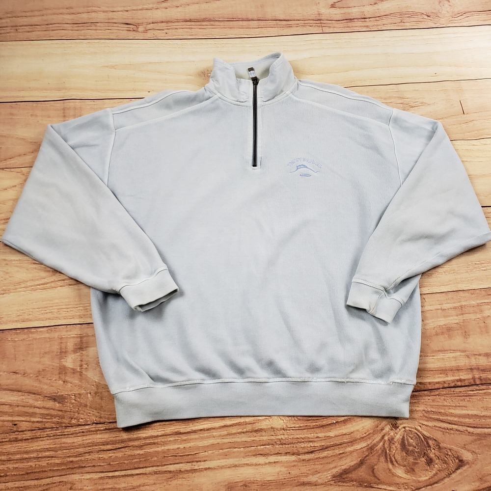 Tommy Bahama Sweater Mens Large Blue Sweatshirt Marlin 1/4 Zip Outdoor Adult A1*
